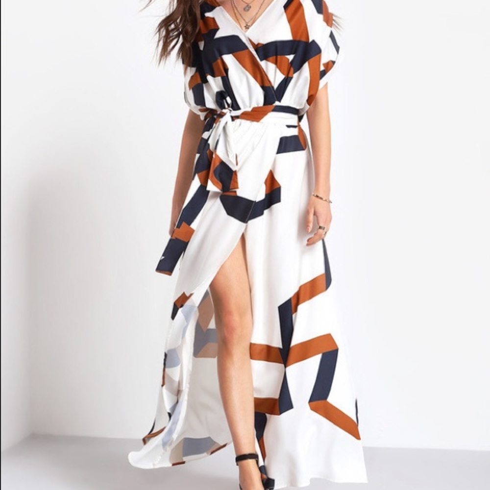 Geometric Print Wrap Dress